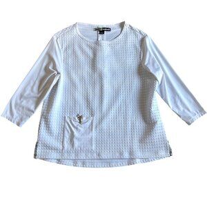 Jamie Sadock Women's Sz Size L Textured White 3/4 Sleeve Top W/ Pocket Accent